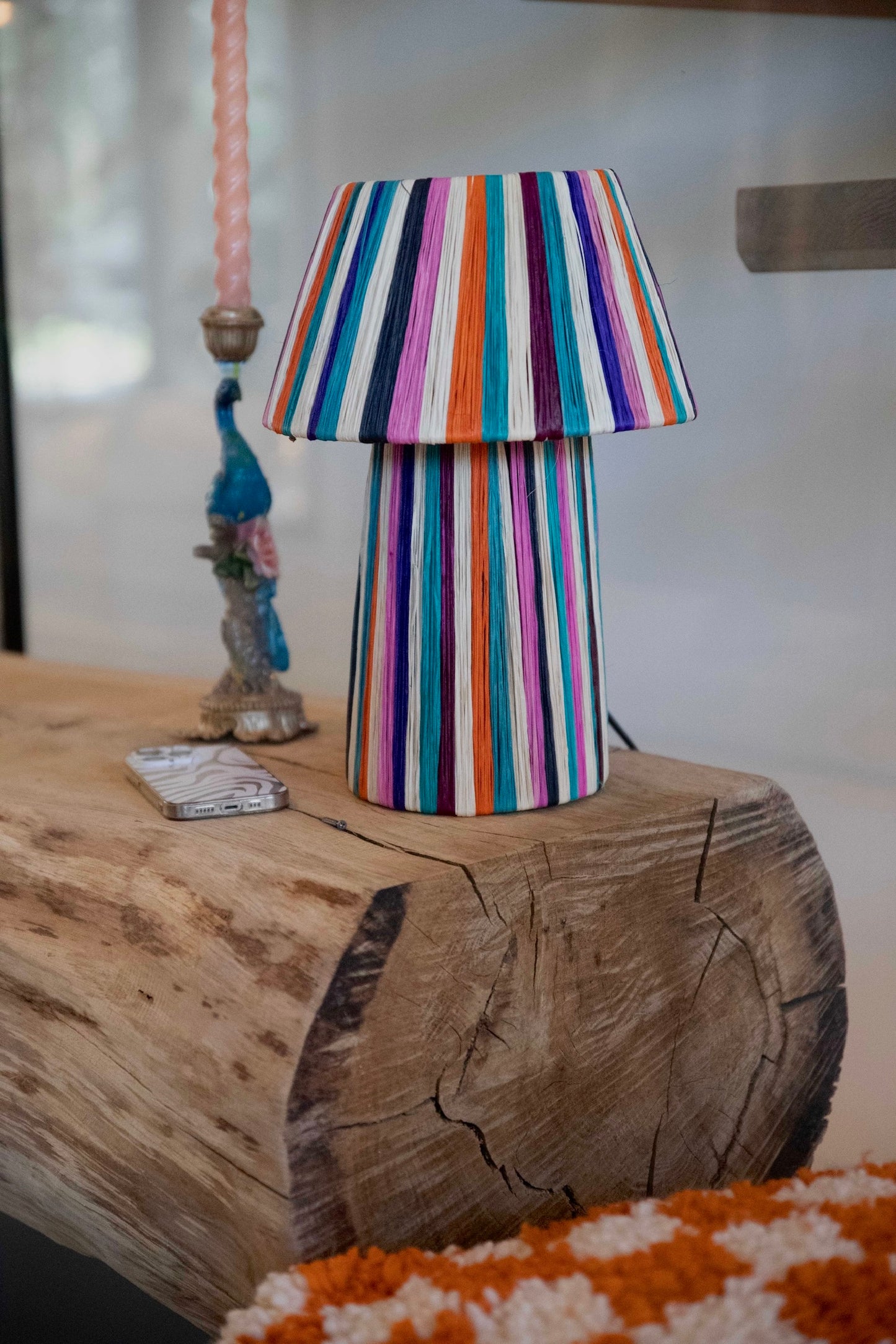 Raffia lamp kleurrijk M