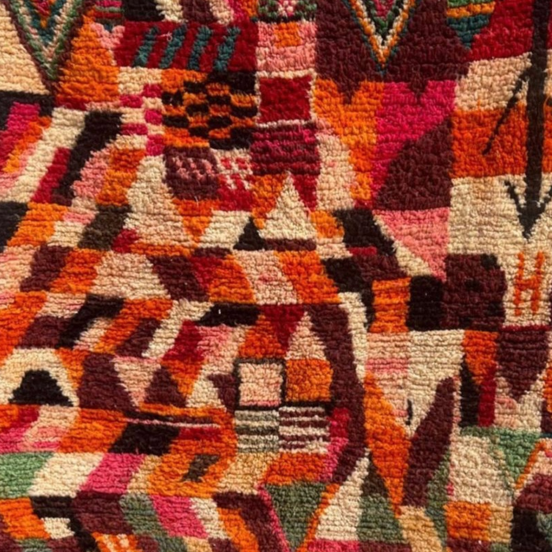 Afbeelding van een Boujaad kleed. Deze handgeweven tapijten komen rechtstreeks uit de regio Boujaad in Marokko.