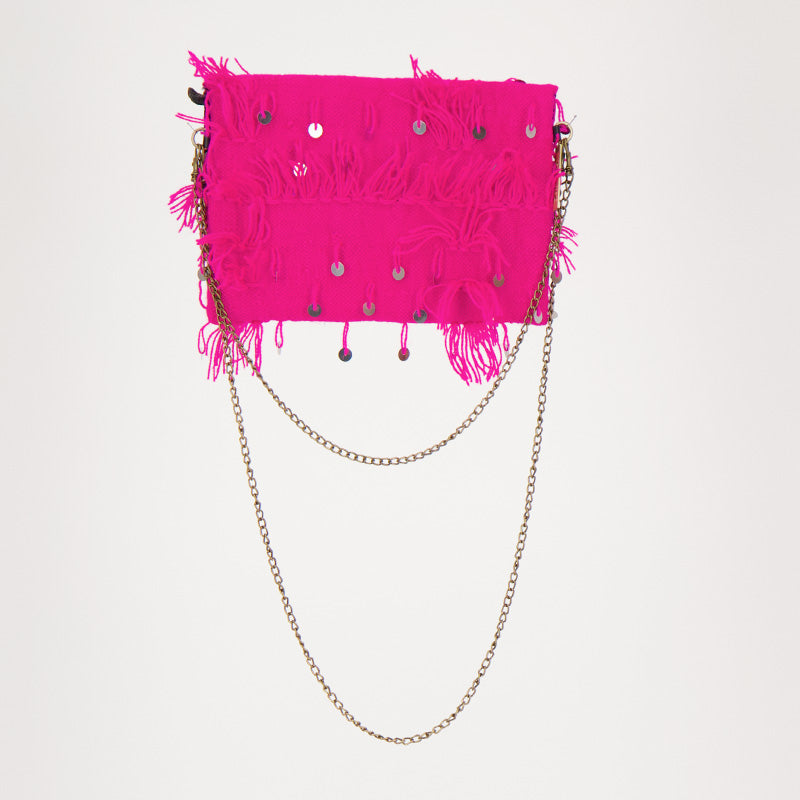 Roze Adora blush tas met lovertjes handgemaakt van een handira kleed uit Marokko.
