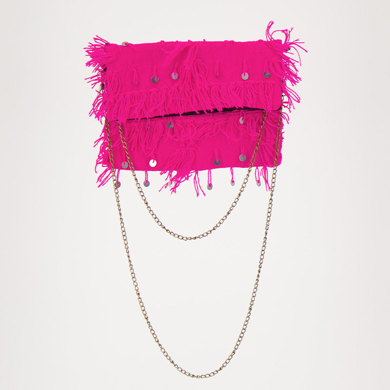 Roze Adora blush tas met lovertjes handgemaakt van een handira kleed uit Marokko.