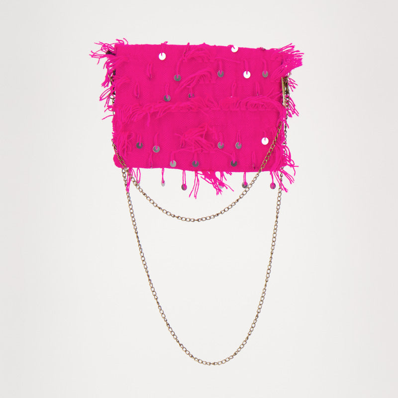 Roze Adora blush tas met lovertjes handgemaakt van een handira kleed uit Marokko.