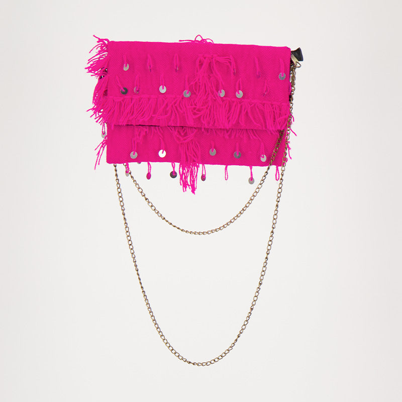 Roze Adora blush tas met lovertjes handgemaakt van een handira kleed uit Marokko.