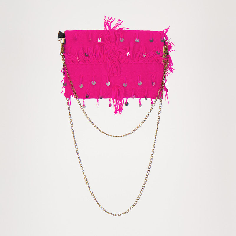 Roze Adora blush tas met lovertjes handgemaakt van een handira kleed uit Marokko.
