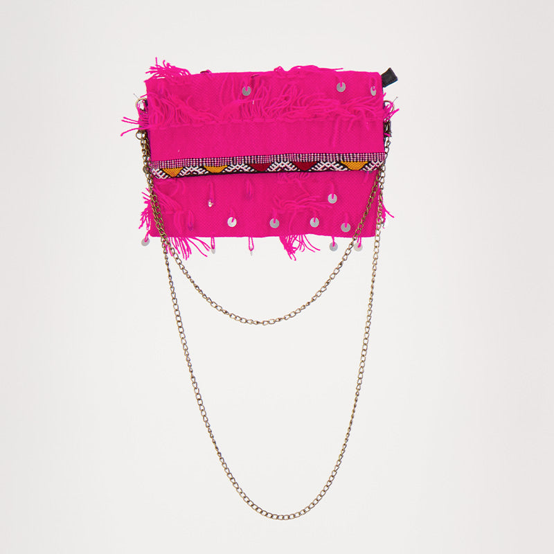 Roze Adora blush tas met lovertjes handgemaakt van een handira kleed uit Marokko.