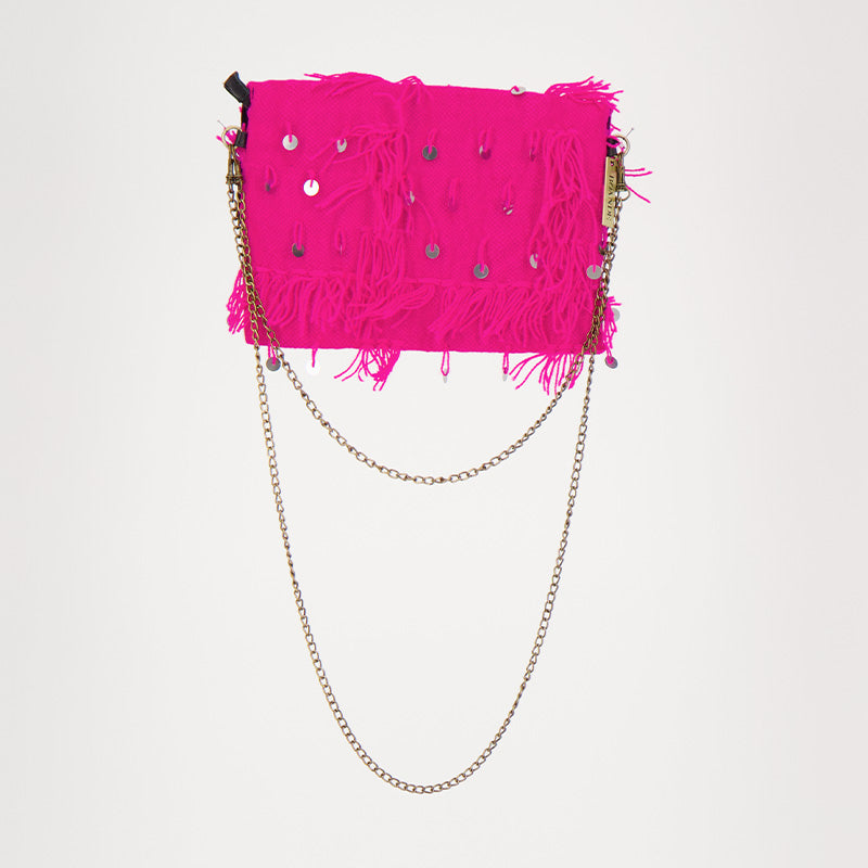 Roze Adora blush tas met lovertjes handgemaakt van een handira kleed uit Marokko.