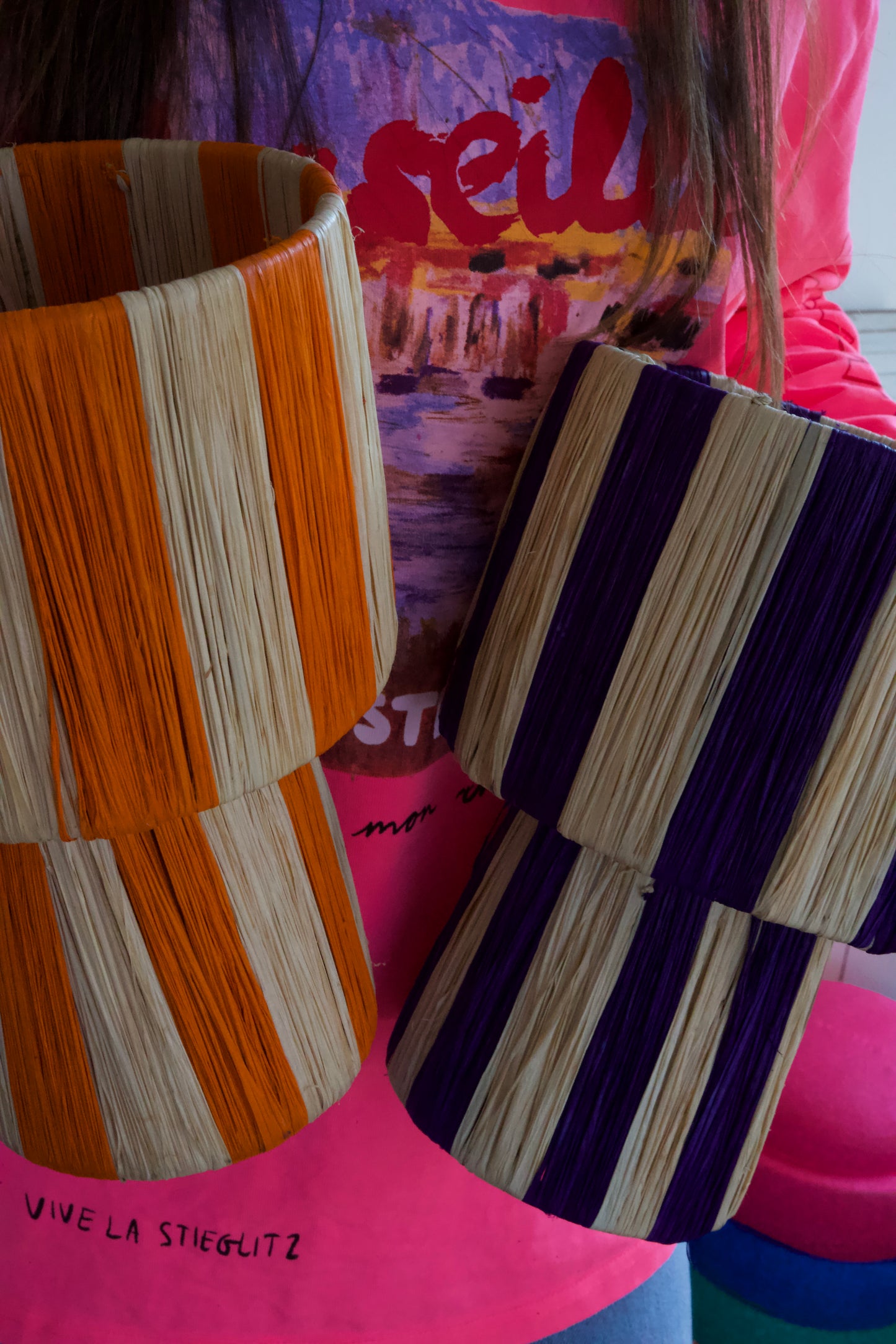 Raffia lamp paars S
