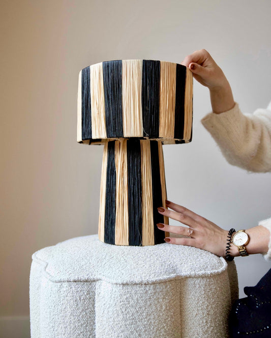 Raffia lamp zwart M