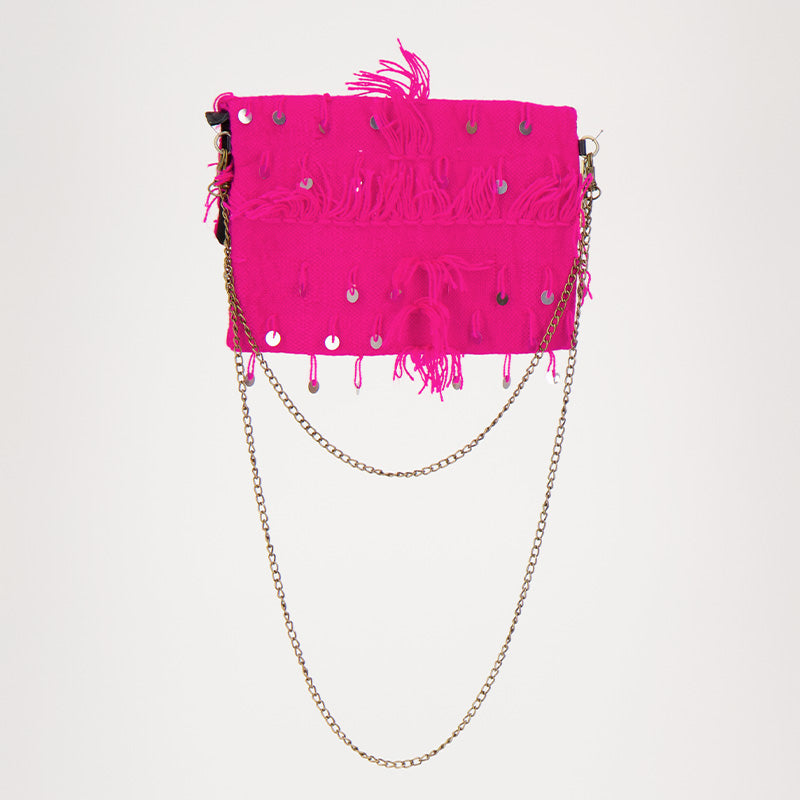 Roze Adora blush tas met lovertjes handgemaakt van een handira kleed uit Marokko. 