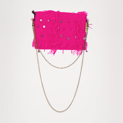 Roze Adora blush tas met lovertjes handgemaakt van een handira kleed uit Marokko. 